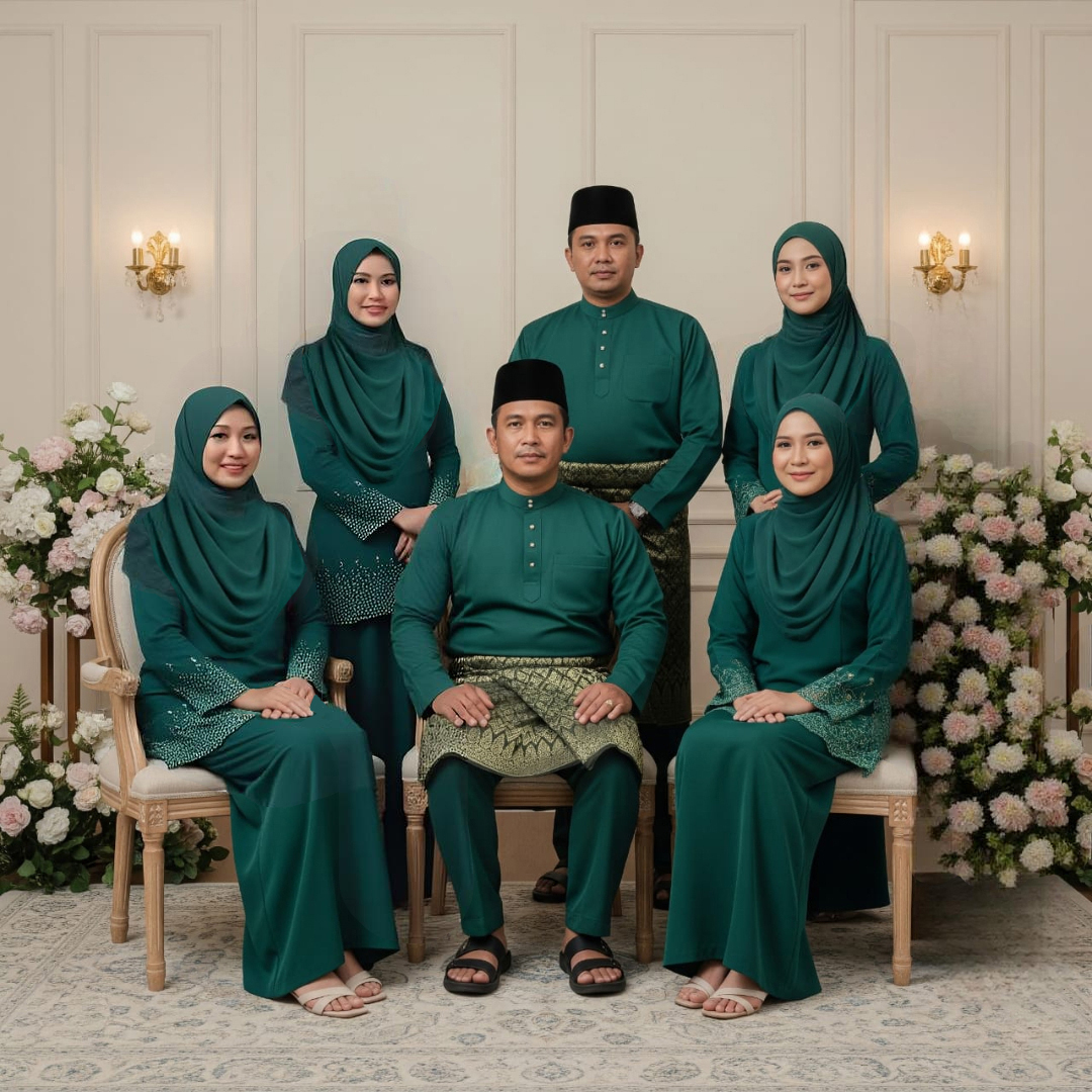 foto keluarga seragam hijau